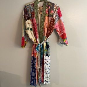 Art Studio Company Patchwork Batik Multi
Print Sari Kimono Cotton Robe Long NWT